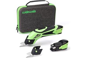 walowalo Electric Fabric Scissors Box Cutter Tool Box 2 Rechargeable Batteries 2 PCS Blades for Crafts Sewing Cardboard Dressmaking Leather 4V Li-Ion Power Cordless Shears Cutting Tool