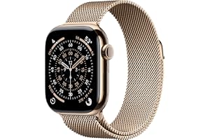 Apple Watch Series 11 GPS + Cellular 42mm Smartwatch with Gold Titanium Case with Gold Milanese Loop. Sleep Score, Fitness Tracker, Health Monitoring, Always-On Display, Water Resistant