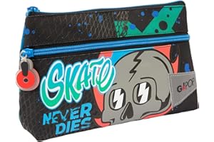 Go Pop - Astuccio con 2 Tasche Skater - Bustina per la Scuola per Cancelleria, Con Comoda Tasca Frontale, 22 l x 14 h x 6 p cm