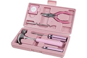 Stalwart 75-HT2007 Household Hand Tools, Pink Tool Set - 9 Piece by Set Includes – Hammer, Screwdriver Set, Pliers