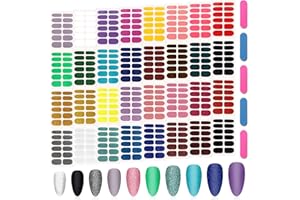 384 piezas Pegatinas De Uñas, Kalolary 32 Hojas Envolturas Uñas Color Brillante Sólido Autoadhesivas Uñas Se Adhieren Tiras Uñas con 5 Limas de Uñas para Mujeres y Niñas Decoración Uñas Bricolaje