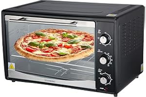 STEINBORG Mini piekarnik 45 litrów z termoobiegiem | elektryczny rożen obrotowy | 1800 W | piec termoobiegowy | piec do pizzy | oświetlenie wewnętrzne | w zestawie blacha do pieczenia i ruszt do grillowania |