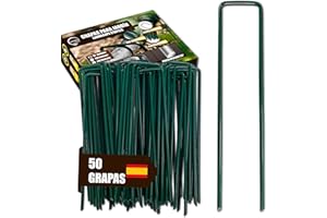 GREEN GOF GREENGOF Grapas Verdes para Cesped Artificial, Malla Antihierba y Jardin, 50Unds - Acero Galvanizado, 15x4cm, Ø3mm - Ultra Resistentes y Anticorrosivas - Piquetas de Jardín, Anclaje al Suelo.