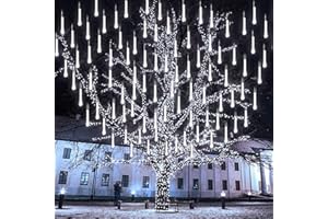 Janaden Meteor Shower Lights LED Christmas Falling Rain Lights 30cm 10 Tubes 240 LEDs Falling Raindrop Cascading Light Outdoor Waterproof Icicle Snowfall String Lights Home Decoration (White)