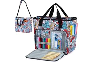 Aeelike Sacs à tricoter pour ranger la laine et les aiguilles, sacs d'artisanat avec compartiments, sac de rangement portable pour fil à tricoter pour voyage