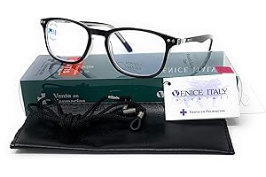 VENICE EYEWEAR OCCHIALI New Model Gafas de lectura con filtro bloqueo luz azul para gaming, ordenador, móvil. Anti fatiga professional unisex venice (Negro con Blue blocking, 1.50)