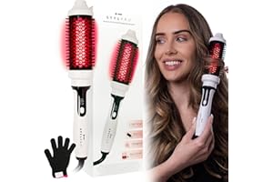 STYLPRO Thermal Brush with Red & Near Infrared LEDs – 58 NIR + 84 Red LEDs, Ceramic Barrel, Adjustable Heat, Lightweight Blowout & Curling Brush for All Hair Types