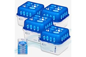 Smart-Planet Lot de 4 déshumidificateurs Premium et Haut de Gamme avec 8 recharges de granulés de 400 g - Durables - Pour pièces à forte humidité - Sans électricité