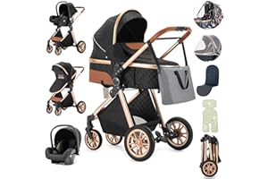 Zkiprm Passeggino 3 in 1, Trio Passeggino Neonati Con Seggiolino Auto e Cestino Per Dormire, Passeggino Leggero Che Si Ripiega Premendo un Pulsante, Passeggino Combinato Con Telaio Alto in Alluminio