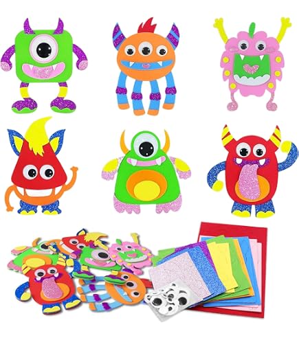 Kit Créatif 6 Monstres En Feutre à Assembler - Activité Manuelle Enfant 3-9 Ans - DIY Décoration