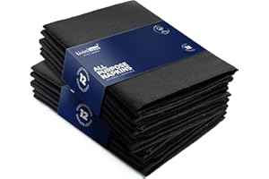 LivinEase Cotton Cloth Napkins Set of 12-100% Cotton 46 x 46 cm Reusable Oversized Black Dinner Napkins -Heavy Weight Hotel Quality Pure Cotton Fabric -Ideal for Home Use & Events (Black, Cotton)