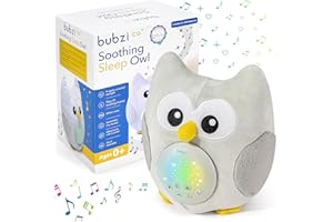 Bubzi Co Veilleuse Bebe Capteur Activé par Cry Enfant Dodo Doux Chouette - Cadeau Bébé Peluche Berceuse Bebe-Bruit Blanc Sons Musique Lu-mières-Jouet Enfant-Cadeau Naissance Fille et Garçon