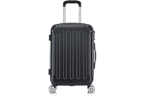 Flexot® Flex-2045 Handgepäck Kabinentrolley Koffer (16 Farben zur Auswahl) Zwillingsrollen Reisekoffer Bordcase Koffer Trolley Hartschale (M, Schwarz)