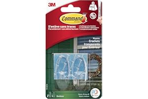 Command przezroczyste haczyki Command średniej wielkości M (zestaw 2 szt.) do użytku na zewnątrz w kształcie owalnym, do zawieszenia wieńców, znaków i innych przedmiotów na świeżym powietrzu