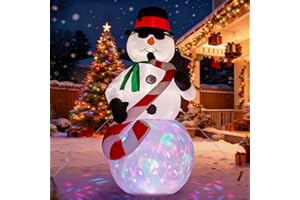 GlobaLink Nadmuchiwany bałwanek XXL 2,4M/7,8FT, Dekoracja bożonarodzeniowa nadmuchiwany bałwanek z wbudowanymi kolorowymi obrotowymi lampkami LED do użytku wewnątrz i na zewnątrz, podwórko, ogród