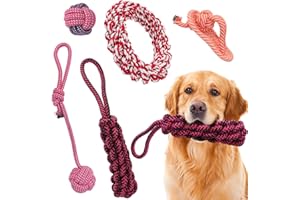 DOKI Dog Chew Toys 5pcs, Strong Dog Rope for Teeth Cleaning or Training Natural Cotton Toys Set for Medium Large Dogs