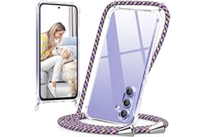 caslord Funda con Cuerda para Samsung Galaxy A54 5G, Trransparente TPU con Correa Colgante Ajustable Collar Correa de Cuello Cadena Cordón - Arcoiris Morado