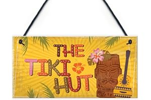 RED OCEAN Placa colgante Tiki Hut para casa, bar, pub, cocina, alcohol, cócteles, letrero de bienvenida, regalo para amigos