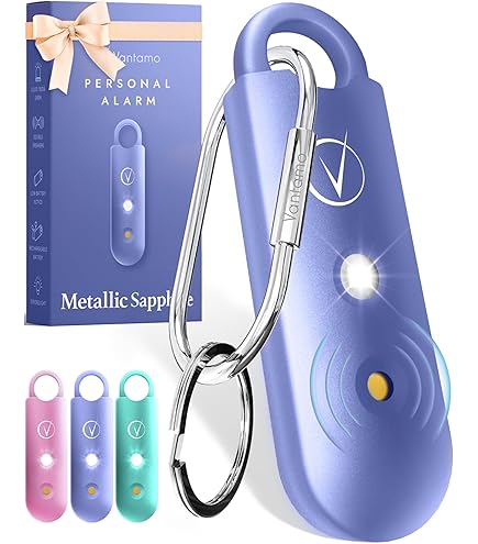 Vantamo Alarmes personnelles pour femme avec lumière LED stroboscopique, extra fort de 130 dB avec 2 dynamiques, alarme de panique unique avec porte-clés et porte-clés pour sac ou sac à dos et