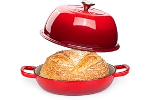 Enamelled Cast Iron Dutch Oven Pot – Dutch Oven For Sourdough Bread Baking – Cast Iron Bread Pot – Red, 6 Quarts, 26cm – by Nuovva