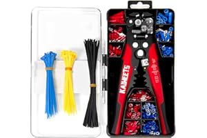 KAIWEETS Zestaw zaciskaczy do przewodów, 3 w 1, szczypce do ściągania izolacji, AWG10-24, automatyczny ściągacz izolacji z 261 końcówkami, do cięcia, zaciskania, ściągania