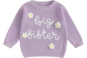 GEAGODELIA Big Sister Knitted Jumper Toddler Infant Girl Embroidered Letter Flower Sweater Top Spring Fall Winter Outfit Clothes