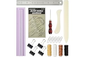 UPTTHOW 19 Stück Signatur-Stanzwerkzeuge für Buchbinderbedarf, inkl. Ahle, Wiege, Nadel, gewachstem Faden, Lineal, Knochenordner, Büroklammer, Kunststoff, Scrapbooking-Kits