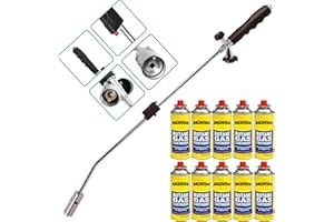 Munnie Gas-Powered Weed Burner with Auto Ignition | Weed Killer Weed Burner | Adjustable Flame | Eco-Friendly Compatibility with Butane Gas Canister (Burner + 10 Canister)