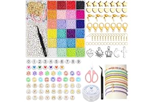 HAVACUE ㅤ HavaCue 11365 Pcs Glass Seed Beads for Bracelet Making Kit, 3mm 24 Colors Glass Beads for Jewellery Making, Bracelet Bead Kit with Alphabet Numbers Bead Charms for Crafting, DIY and Art