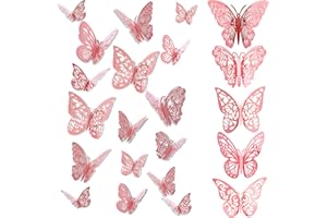 FIHODONE 60 Pièces 3D Papillon Decoration Or Rose,Decoration Chambre Papillon Stickers Les cinq styles,Deco Chambre Bebe Fille Autocollant Mural Trois Tailles,Stikers Murals Pour Mariage