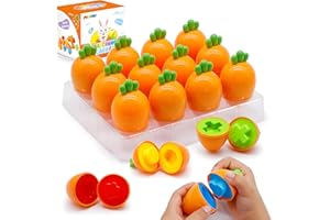 MOONTOY Zanahoria Juguetes de Huevos, 12 Pcs Juguete Huevos Colores Clasificación, Puzzle Juegos Montessori 1 2 3 años Juegos, Educativos Geométricos para Niños y Niñas Cumpleaños Regalo de Pascua