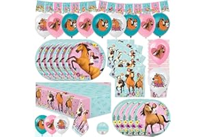 ZYDNANYANG Pferd Birthday Party Zubehör für Mädchen | Horse Riding Free Untamed Horse Decorations | Für 16 Gäste | Mit Banner, Tischdecke, Tellern, Servietten, Luftballons | Mit Lucky, Pru und Abigail