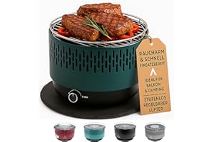 SOUK ONE Tischgrill mit Aktivbelüftung, Holzkohlegrill Grill mit Lüfter, Campinggrill BBQ Outdoor (Petrol)