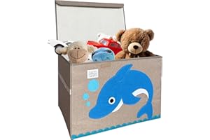MISHMASH Collapsible Storage Box With Lid – Large Toy Storage Unit for Children/Baby/Toddler – Animal Storage Boxes In 7 Styles – Portable, Compact and Multipurpose Chest (Dolphin)