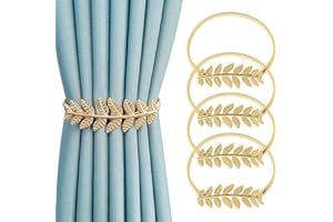 Newsmy 4 Pcs Tie Backs for Curtains, Creative Leaf Curtain Tie Back, Curtain Holdbacks Curtain Ties for Home, Outdoor Curtain Decoration (Gold Leaf)