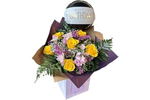 SELL FLOWERS ONLINE Sunshine fresh flowers delivery, Beautiful Hand-Tied Yellow Rose with Complimentary Birthday Balloon - Prime Bouquet for Special partty with Next Day flowers Nationwide Delivery.