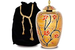 FOREVER URNS - CHERISH THE MEMORIES Forever URNS Adult Cremation Funeral Urn for Human Ashes of Female & Male | 200 cu in | Large | Completely Handcrafted with Velvet Protection Bag (Desert Yellow, Large)