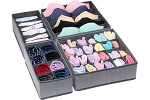 homyfort Juego de 4 organizadores de cajones de Tela, Organizadores de Ropa Interior, Separadores de cajones para Guardar Calcetines, Ropa Interior o Accesorios de bebé, Gris Lino, XDSS4P