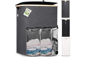 HENNEZ 150L Extra Large Laundry Basket 3 Compartments - Family Laundry Hamper Basket with Removable Bags - 3 Section Laundry Basket with Lid - Dirty Laundry Sorter for Laundry Bin