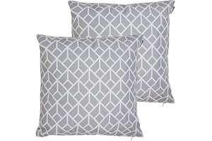 Bean Bag Bazaar Outdoor Cushions Filled, Geometric Collection, Grey, Set of 2, 43cm x 43cm, Water Resistant, Grey Outdoor Cushions for Garden Furniture, Garden, Patio