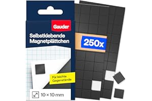 ‎GAUDER GAUDER Magnetplättchen - Quadratische Selbstklebende Magnete für Notizen, Fotos und Bastelprojekte - Selbstklebende Magnetplättchen für leichte Gegenstände (10 x 10 x 2 mm - 250 Stück)