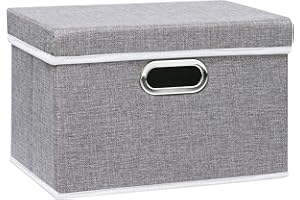 Yawinhe Cajas de Almacenaje Grandes Plegables con Tapa, Organizadoras con Asa, Almacenamiento de Ropa, para el Hogar, Armario, 1-Pack, Gris, 32x23x20cm, SNK023G-1