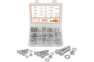 huruirui M5, M6, M8 Bolt Assortment with Nuts, Washers, Set, Hex Socket Bolts, 300 Pieces, 304 Stainless Steel, Button-Head Threaded Bolts, Assortment for DIY, Fastening Accessories