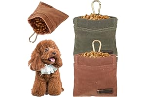 WORAHROE Leckerlitasche für Hunde 2Pcs, Lebensmittel Tasche Hund Ausbildung mit Clip Karabiner, wasserdicht Hund Leckerli Tasche Snack Tasche Baumwolle Schicht mit automatischen Schalter (grün und braun)