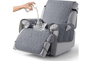 KinCam Funda Sillon Relax reclinable, Impermeable Funda para Sillón Relax con Bolsillo Laterales y Correas elásticas para Perros y Mascotas, Suave y Lavable Funda Sofa 1 Plaza Gris Oscuro