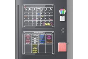 EOTW Acrylic Magnetic Fridge Calendar 2024 Set, Clear Magnetic Acrylic Fridge Weekly Planner Board with 11 Dry Erase Markers Board Calendar, Reusable Planner for Menu, Meal, Memo (15.7'' x 11.8'')
