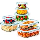edihome, Glass Food Containers, 14 Pieces (7 Containers + 7 Lids) for Airtight Food, Dishwasher Safe, Freezer Safe, Microwave