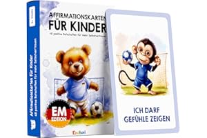 EDUBINI 48 Affirmationskarten Kinder Fußball Edition - Selbstbewusstsein stärken mit Gefühlskarten für Kinder [PÄDAGOGISCH WERTVOLL] - Fußball Geschenke Jungen, Achtsamkeitskarten Kinder, Mutmacherkarten
