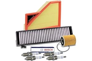 BESTPRICE Inspektionspaket Filterset mit 1x Luftfilter, 1x Innenraumfilter (Pollenfilter) mit Aktivkohle, 4x Zündkerze FR7LDC+, 1x Ölablassschraube mit Dichtung Kompatibel mit MINI (R50, R53)(R52)