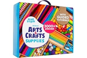 Blue Squid Arts & Crafts Chest - 3000+ pcs Deluxe Craft Kits for Kids Supplies Box, 2 Drawers, 18 Compartments, Sturdy Handle - Art and Crafting Kit Kids Craft Set, School Supply for Ages 4-8, 9-12